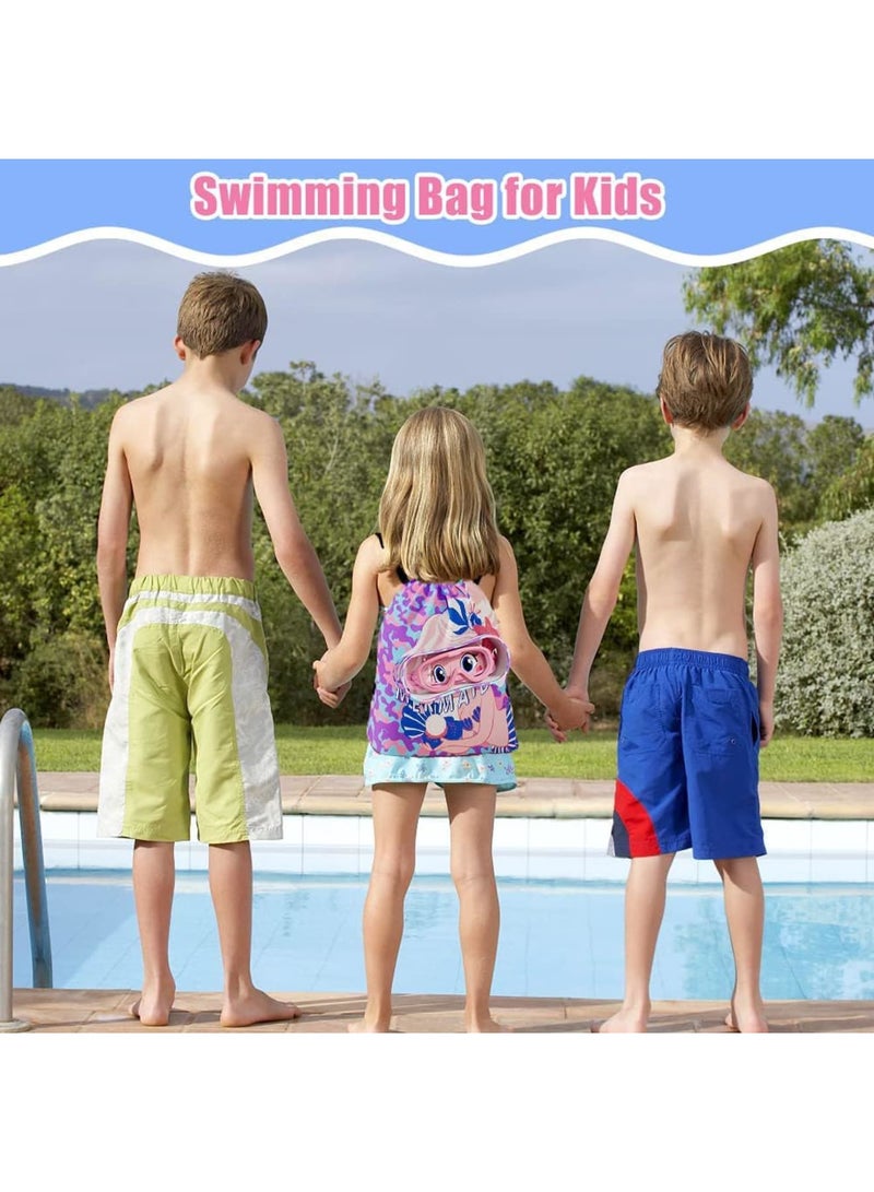 SOLARAE Drawstring Bag Kids Swimming Bag, Waterproof Lightweight String Bag For Outdoor Yoga Gym Swimming Travel with Zippered Pocket Shoe Compartment Sports Gym PE Beach Bag for Girls - Image 2