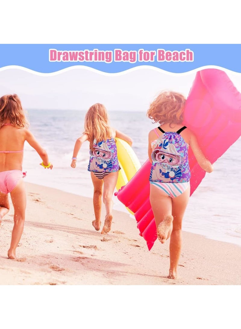 SOLARAE Drawstring Bag Kids Swimming Bag, Waterproof Lightweight String Bag For Outdoor Yoga Gym Swimming Travel with Zippered Pocket Shoe Compartment Sports Gym PE Beach Bag for Girls - Image 3