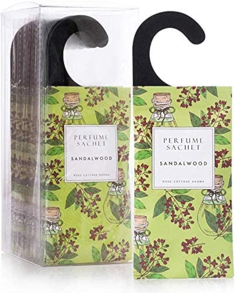 Sandalwood Hanging Sachet Closet Deodorizer, 1 Pack/ 12 Pcs Scent Sachet Drawer Freshener Closet Air Freshener Scented Deodorizer Freshener for Home/Car Long Lasting Scented Sachets Smell Goods - Image 1