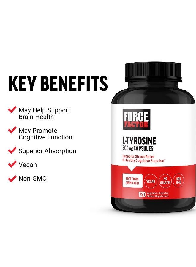 Force Factor, L-Tyrosine, 1,000 mg, 120 Vegetable Capsules (500 mg per Capsule) (Packaging may vary) - Image 3