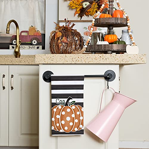 ARKENY Hello Pumpkin Fall Kitchen Towels Set of 2Orange Polka dot Stripes Autumn Dish Towels 18x26 InchFarmhouse Home Indoor Thanksgiving Harvest Seasonal Vintage Decorations AD006 - Image 3
