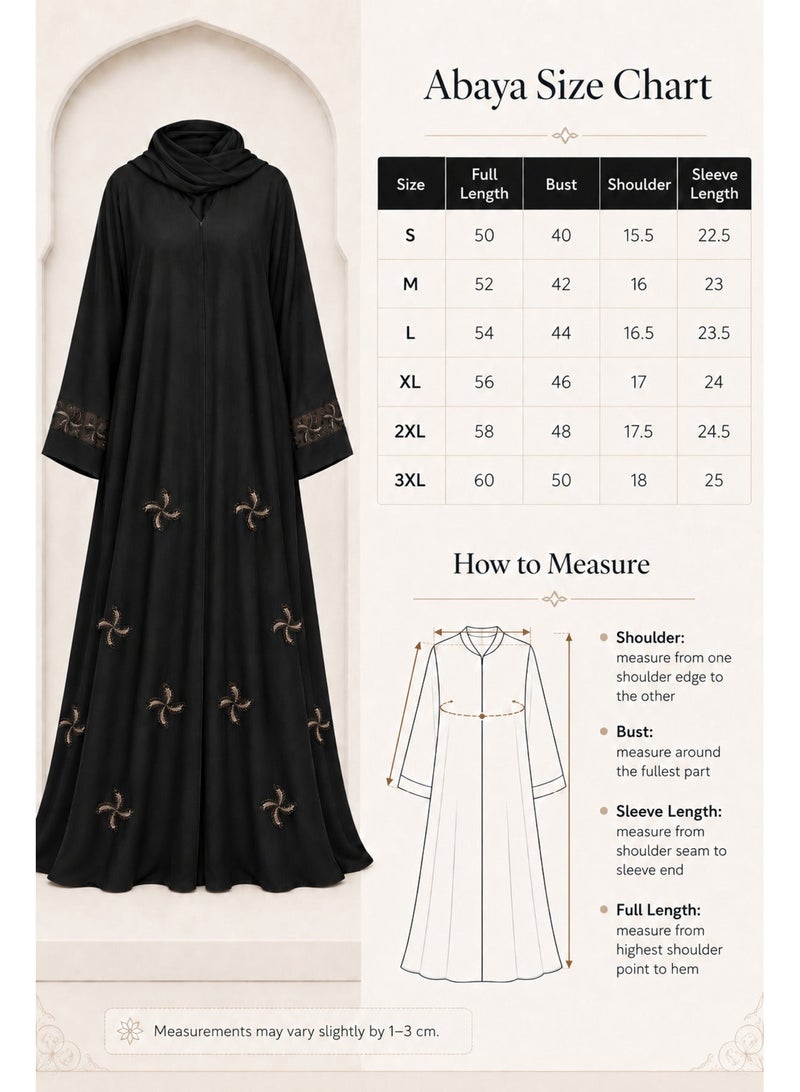 KAVALEE Women's Luxury Black Abaya with Bronze Floral Bead Embroidery & Mesh Cuff Detail - Image 5