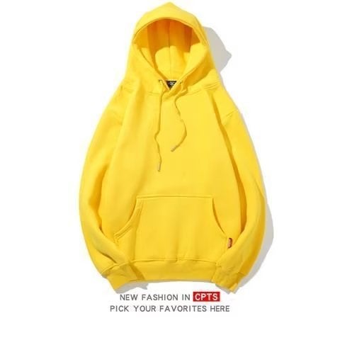 Mens Plush Hoodie Trendy Thickened Winter Coat Sweatshirt Yellow  - Image 4