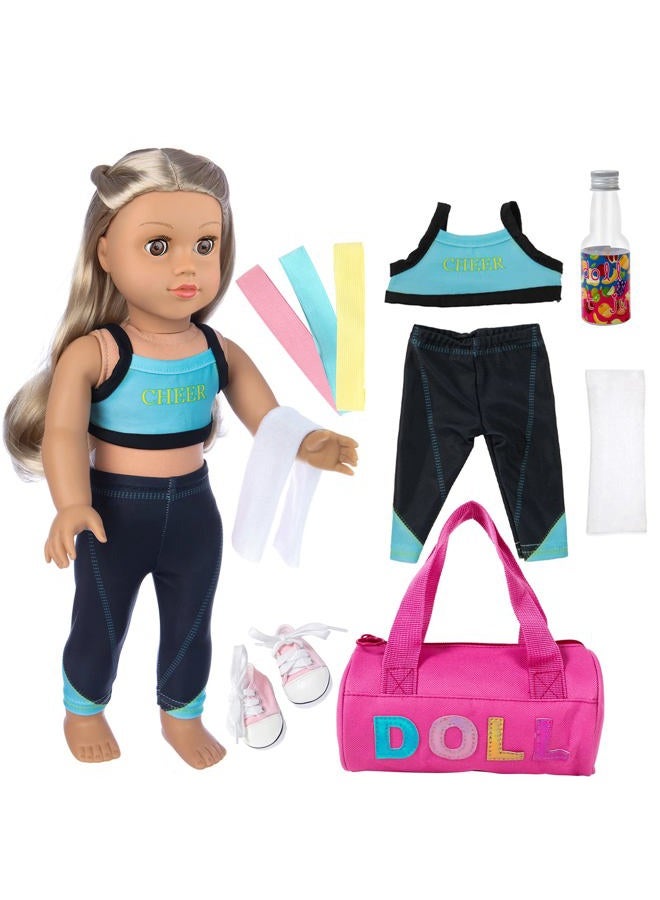Ecore Fun 8 Piece 18 Inch Girl Doll Clothes and Accessories Set Include Yoga Sport Clothes Shoes Yoga Bands Towel Drink and Bag - Image 1