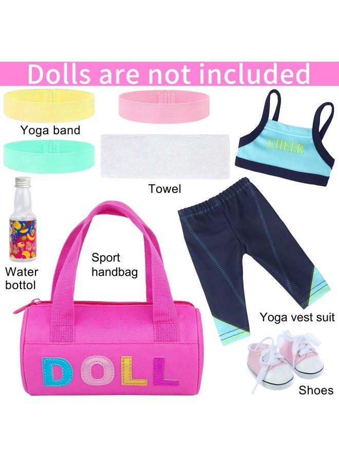 Ecore Fun 8 Piece 18 Inch Girl Doll Clothes and Accessories Set Include Yoga Sport Clothes Shoes Yoga Bands Towel Drink and Bag - Image 2