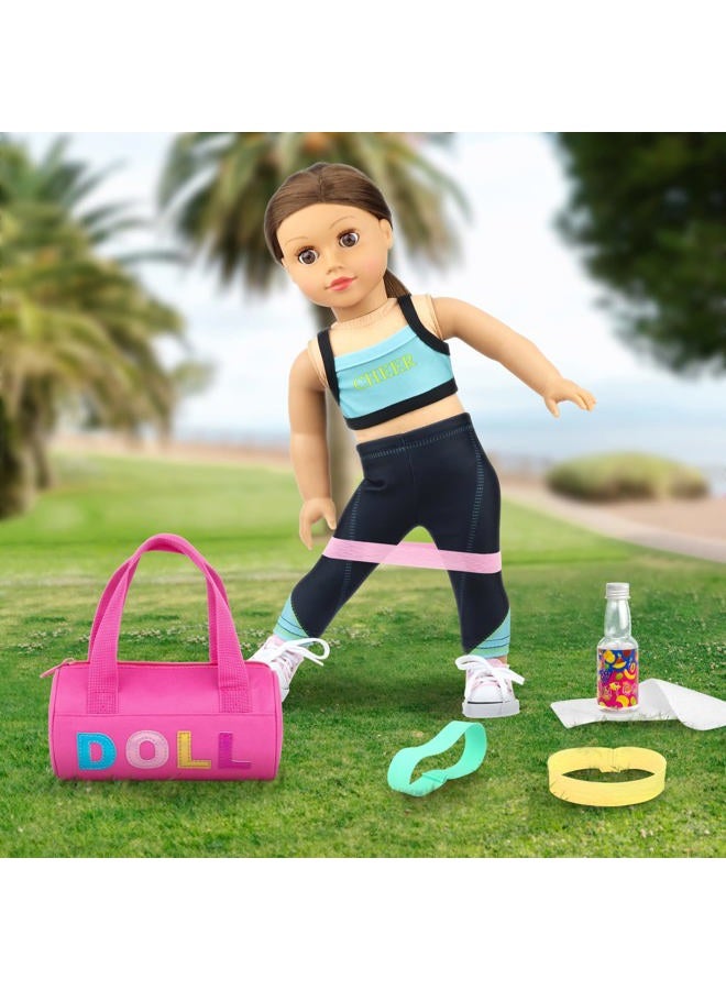 Ecore Fun 8 Piece 18 Inch Girl Doll Clothes and Accessories Set Include Yoga Sport Clothes Shoes Yoga Bands Towel Drink and Bag - Image 3