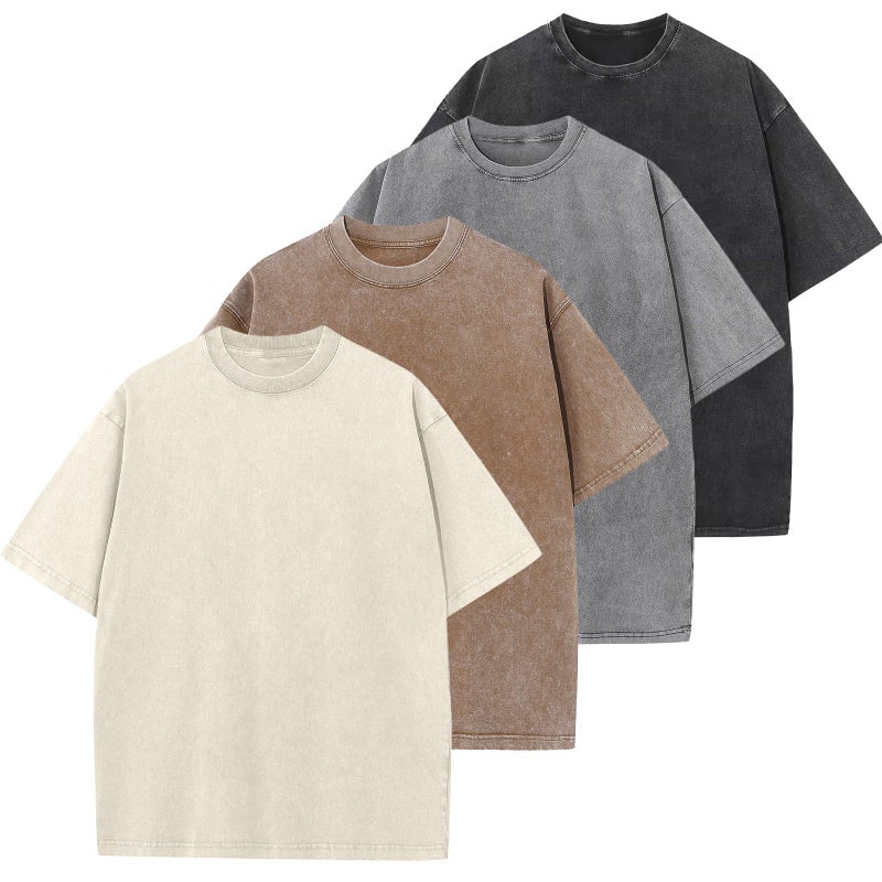 SnowElve 4 Pack Men's Oversized Cotton T-Shirts Loose Fit Vintage Tee Short Sleeve Casual Tshirts Solid Tops(BKGYCFBG,2XL) - Image 1