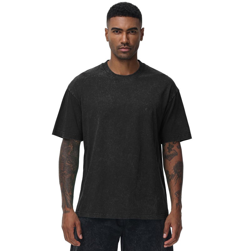 SnowElve 4 Pack Men's Oversized Cotton T-Shirts Loose Fit Vintage Tee Short Sleeve Casual Tshirts Solid Tops(BKGYCFBG,2XL) - Image 2