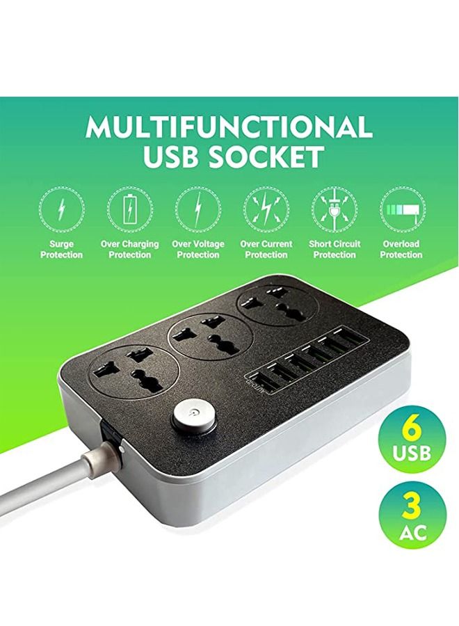 Padom Power Strips Extension Cord 3 Outlets Power Socket with 6 USB Ports Universal Charging Socket with 2M Bold Extension Cord - Image 4