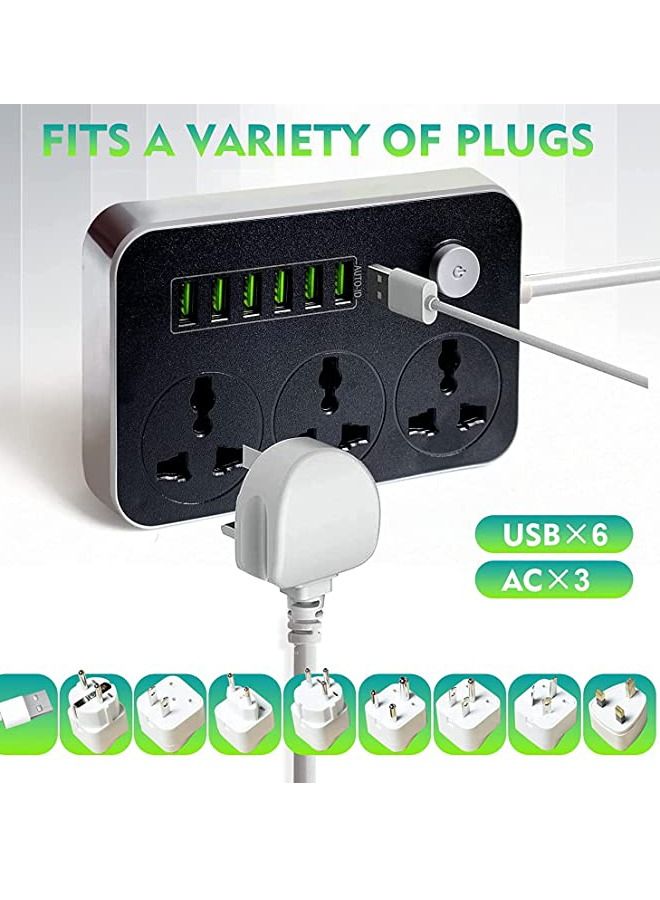 Padom Power Strips Extension Cord 3 Outlets Power Socket with 6 USB Ports Universal Charging Socket with 2M Bold Extension Cord - Image 2