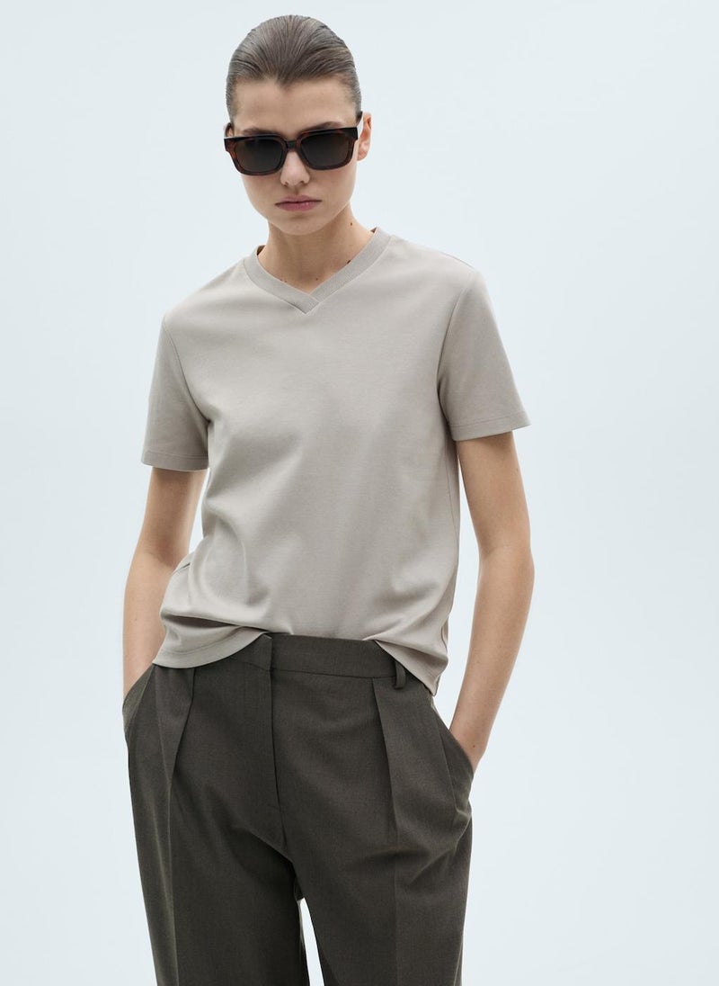 MANGO - Casual V-Neck Cotton T-Shirt - Image 1