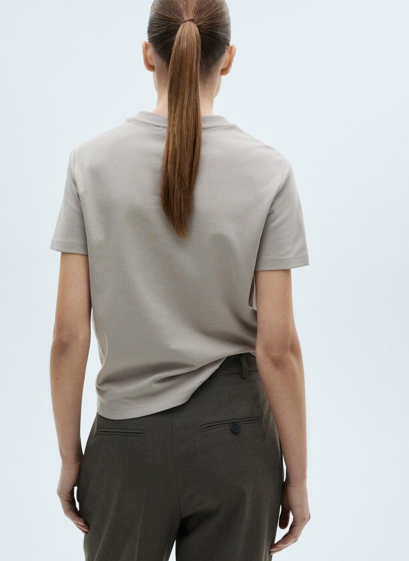 MANGO - Casual V-Neck Cotton T-Shirt - Image 1