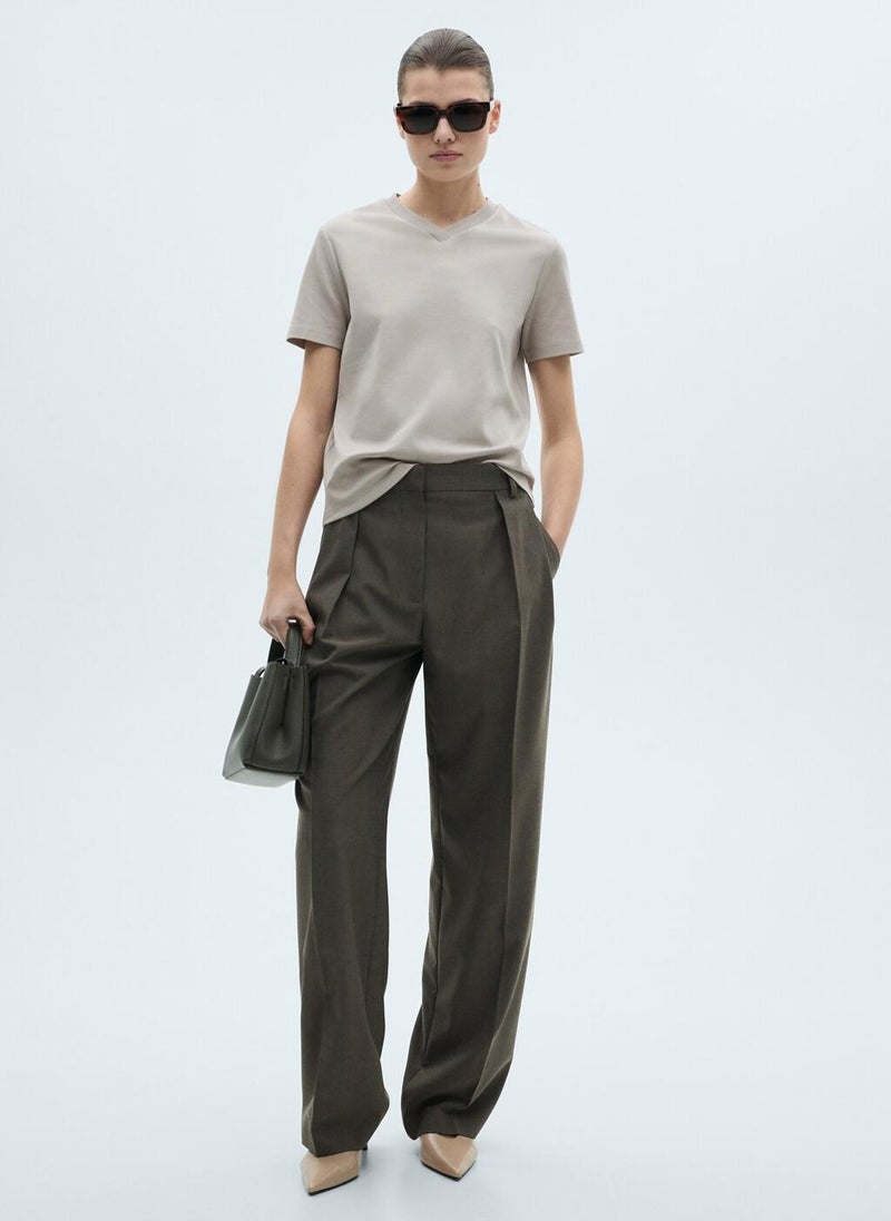 MANGO - Casual V-Neck Cotton T-Shirt - Image 1