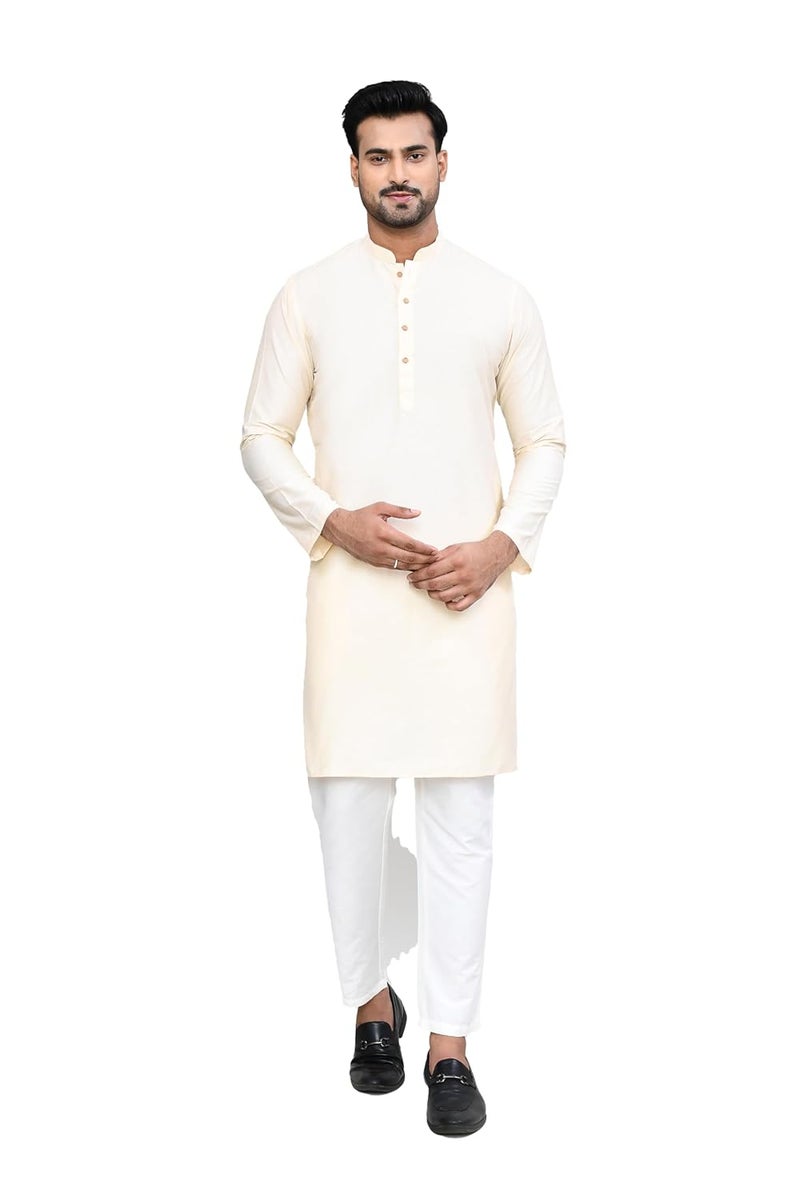 Polyfab Hathkargha Men's Cotton Regular Fit Kurta Pyjama Set - Ethnic Wear with Mandarin Collar & Full Sleeves - Image 1