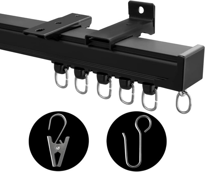 Ceiling Mount Curtains Track Room Divider Privacy Partition Separator Curtain Tracks Rods Heavy Duty RV Shower Outdoor Rail Clip Hook Set Black 312ft
