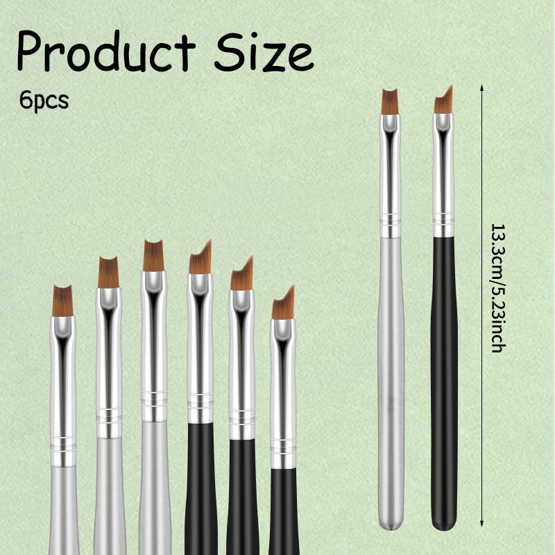 EupHHonycs 6 Pcs French Tip Nail Brushes Set Oblique Head Tip Nail Brushes 3 Oblique Head Brush 3 Moon Shape French Brush with Wood Handle for Nails Tips UV Gel Acrylic Painting Drawing Pen - Image 2