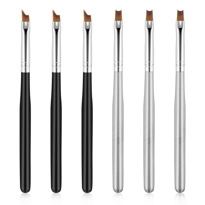 EupHHonycs 6 Pcs French Tip Nail Brushes Set Oblique Head Tip Nail Brushes 3 Oblique Head Brush 3 Moon Shape French Brush with Wood Handle for Nails Tips UV Gel Acrylic Painting Drawing Pen - Image 1