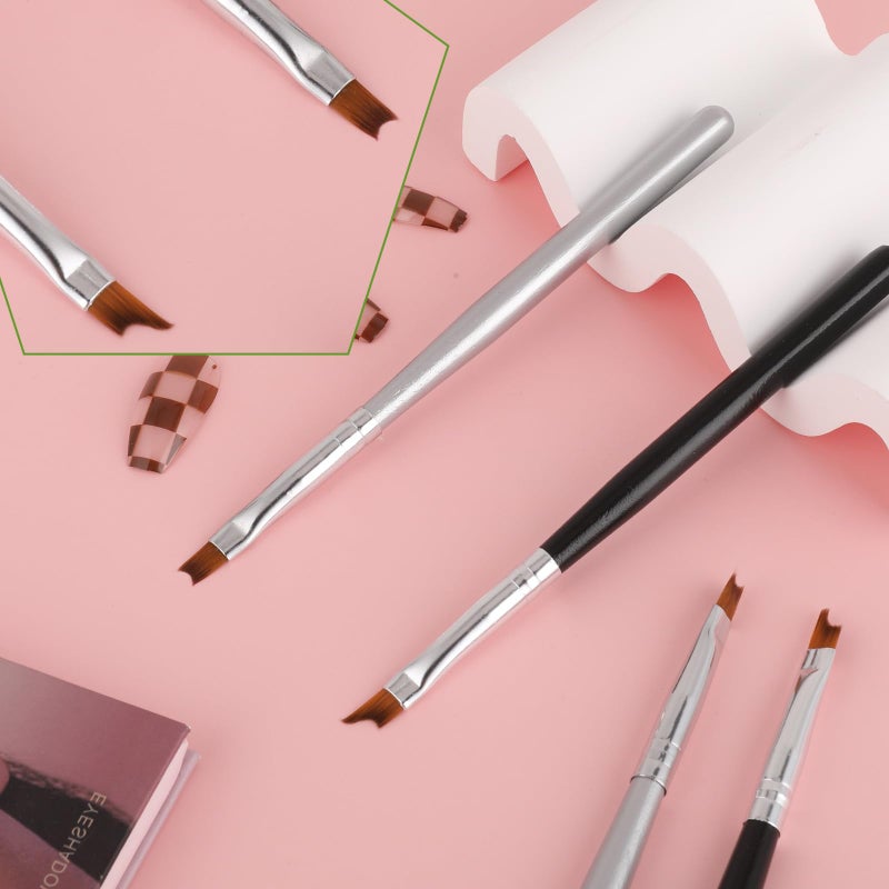 EupHHonycs 6 Pcs French Tip Nail Brushes Set Oblique Head Tip Nail Brushes 3 Oblique Head Brush 3 Moon Shape French Brush with Wood Handle for Nails Tips UV Gel Acrylic Painting Drawing Pen - Image 5