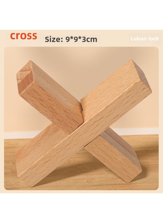 Kong Ming Lock Luban Lock Suit Intelligence Unlock Wooden Elementary School Students Hands-on Brain-moving Educational Toys Nine-piece Gift Box - Image 1