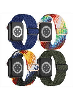 ALMNVO Braided Solo Loop for Apple Watch Band 41mm 40mm 38mm Women Men, iWatch Stretchy Bands Sport Loop Strap Nylon Apple Watch Series 8 7 SE2 SE 6 5 4 3 2 1,4 Pack,Navy/Olive Green/Rainbow/White Rainbow  - Image 1