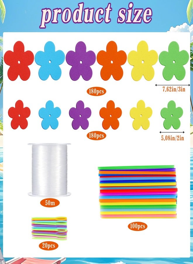 JULBEAR Leis Making Supplies Kit 12 Pack Hawaiian Necklace Craft Set Tropical Hawaiian Party Favors for Vacation Luau Foam Flower Decoration - Image 2