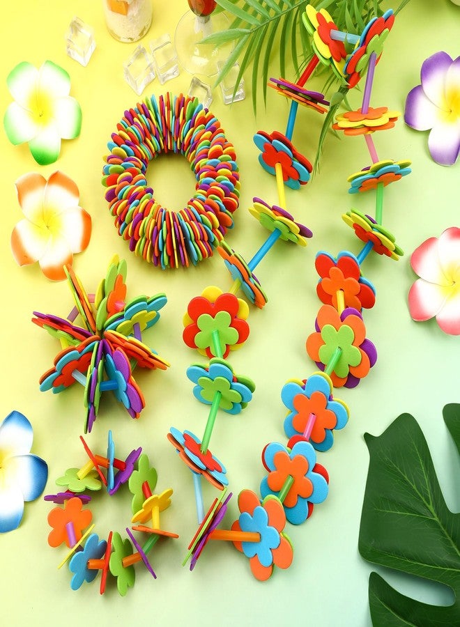 JULBEAR Leis Making Supplies Kit 12 Pack Hawaiian Necklace Craft Set Tropical Hawaiian Party Favors for Vacation Luau Foam Flower Decoration - Image 3