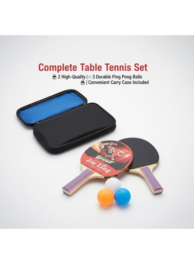 طقم تنس طاولة - مضربا تنس طاولة فاخران مع 3 كرات وحقيبة حمل | طقم مضارب تنس طاولة احترافي للعب الداخلي والخارجي | شفرات خشبية متينة من 5 طبقات، قبضة مريحة، مطاط عالي المرونة | مثالي للبالغين والمراهقين والأولاد والبنات - Image 2