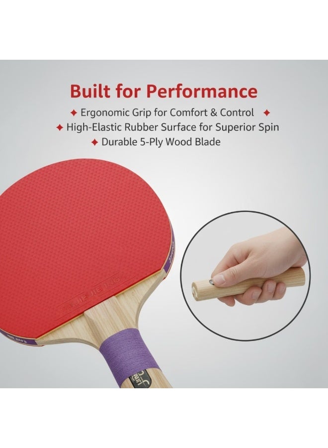 طقم تنس طاولة - مضربا تنس طاولة فاخران مع 3 كرات وحقيبة حمل | طقم مضارب تنس طاولة احترافي للعب الداخلي والخارجي | شفرات خشبية متينة من 5 طبقات، قبضة مريحة، مطاط عالي المرونة | مثالي للبالغين والمراهقين والأولاد والبنات - Image 3