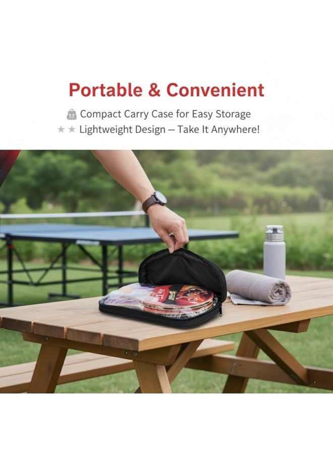 طقم تنس طاولة - مضربا تنس طاولة فاخران مع 3 كرات وحقيبة حمل | طقم مضارب تنس طاولة احترافي للعب الداخلي والخارجي | شفرات خشبية متينة من 5 طبقات، قبضة مريحة، مطاط عالي المرونة | مثالي للبالغين والمراهقين والأولاد والبنات - Image 5