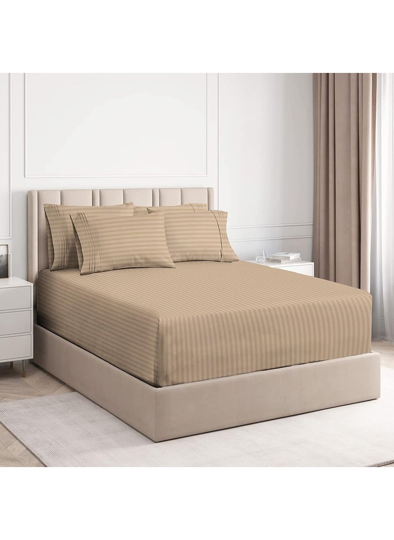 VAS COLLECTIONS - VAS COLLECTIONS Premium Cotton Elastic Fitted Bedsheets with 2 Pillow Covers Double Bed with All Around Elastic 220 TC Supersoft Size 72x7810 inches Beige - Image 1