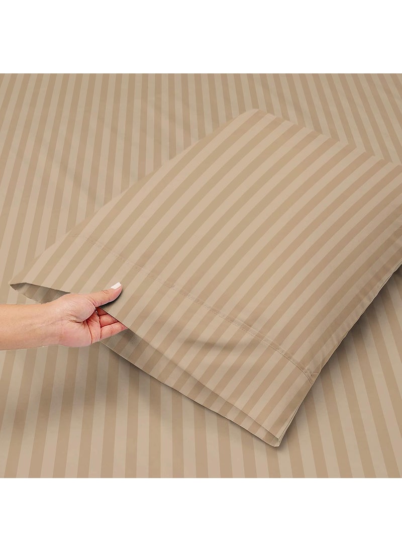 VAS COLLECTIONS - VAS COLLECTIONS Premium Cotton Elastic Fitted Bedsheets with 2 Pillow Covers Double Bed with All Around Elastic 220 TC Supersoft Size 72x7810 inches Beige - Image 1