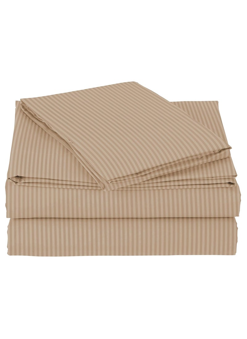 VAS COLLECTIONS - VAS COLLECTIONS Premium Cotton Elastic Fitted Bedsheets with 2 Pillow Covers Double Bed with All Around Elastic 220 TC Supersoft Size 72x7810 inches Beige - Image 1