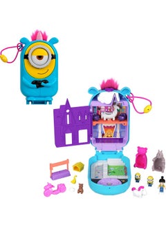 Polly Pocket Playset, 1 Doll,2 Minions And Fluffy The Unicorn Toy, Minions Compact With 9 Accessories  - Image 1