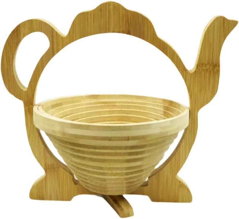 MYOSOTIS Foldable Fruit Basket Gift Bamboo Fruit and Veggie Basket Fruit Bowl Holder and Dried Fruit Basket For Holiday Party Teapot - Image 5