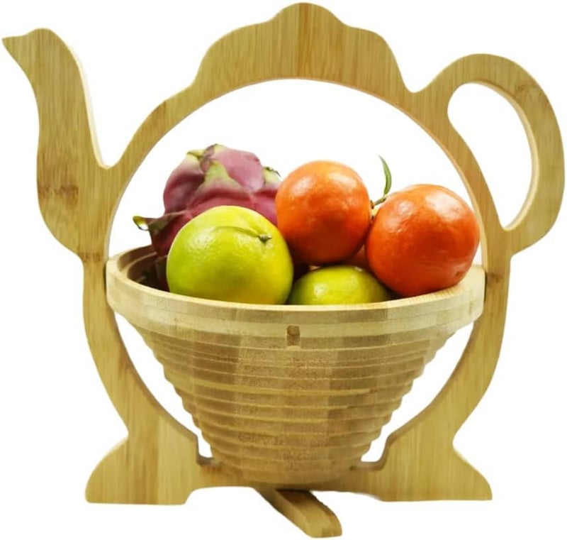 MYOSOTIS Foldable Fruit Basket Gift Bamboo Fruit and Veggie Basket Fruit Bowl Holder and Dried Fruit Basket For Holiday Party Teapot - Image 1