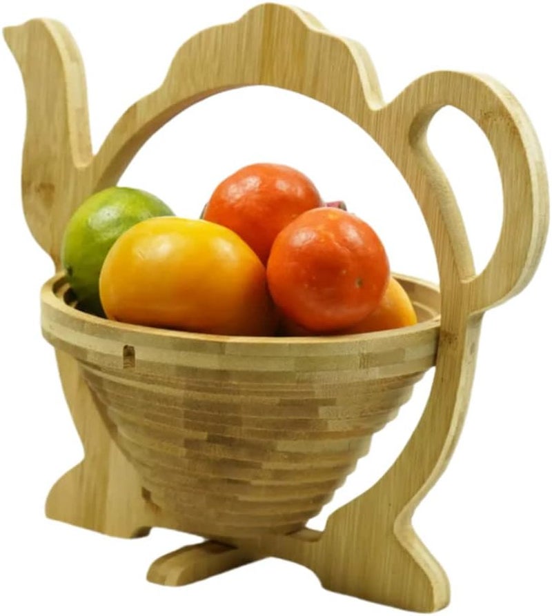 MYOSOTIS Foldable Fruit Basket Gift Bamboo Fruit and Veggie Basket Fruit Bowl Holder and Dried Fruit Basket For Holiday Party Teapot - Image 4