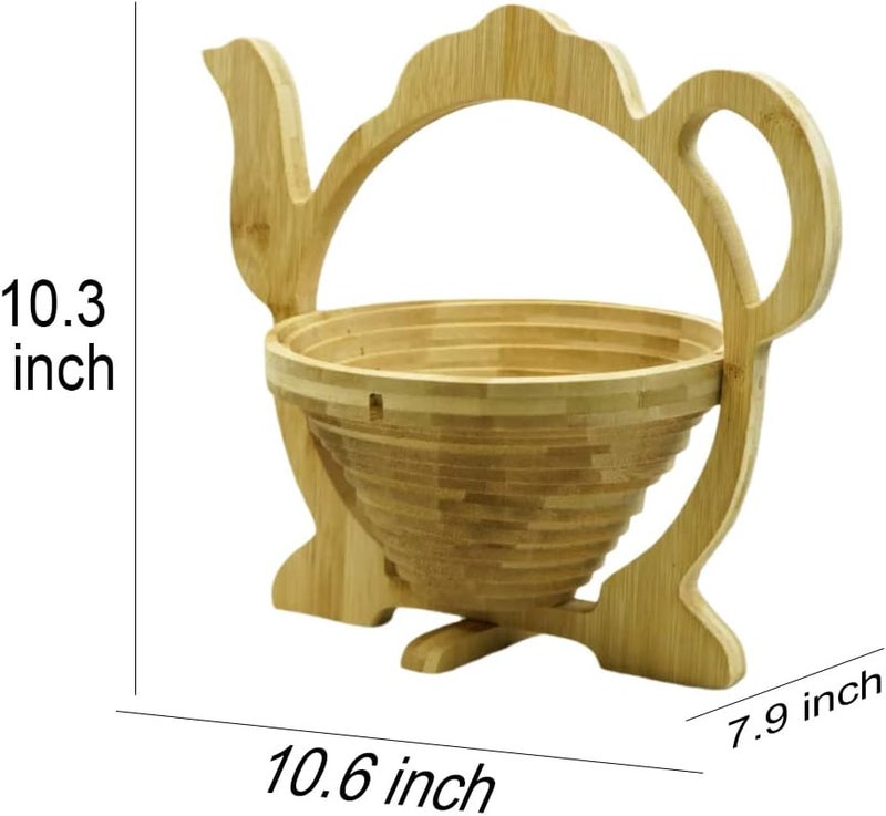 MYOSOTIS Foldable Fruit Basket Gift Bamboo Fruit and Veggie Basket Fruit Bowl Holder and Dried Fruit Basket For Holiday Party Teapot - Image 3
