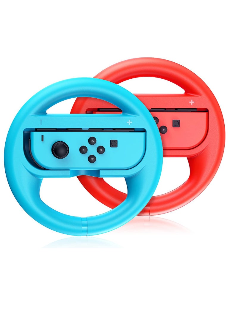Nintendo Switch Compatible Steering Wheel Set 2 Pack Blue and Red for JoyCon Controllers Family Accessories - Image 1