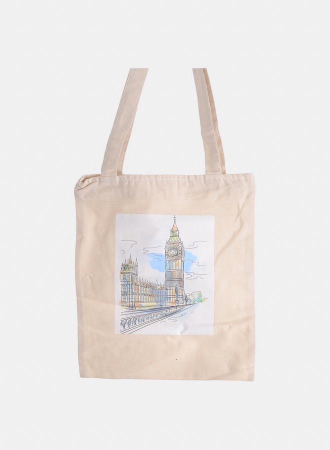 Akher el Ankoud Big Ben print zip-up linen tote bag - Image 1
