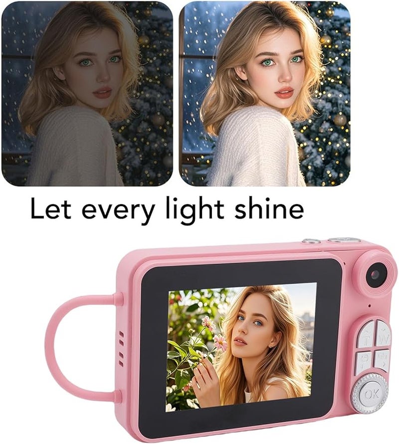 Vbestlife كاميرا رقمية بدقة 4K و48 ميجابكسل مع التركيز التلقائي وكاميرا فلوج بعدستين مزدوجة وتكبير 18X وكاميرا مدمجة نقطية للتصوير للمراهقين والمبتدئين باللون الوردي - Image 4