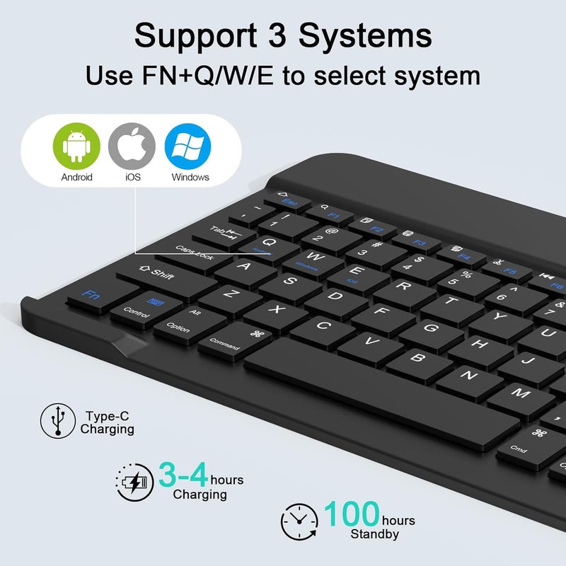 Nsyee Wireless Keyboard and Mouse Combo, Rechargeable Bluetooth Keyboard & Mouse with 2.4 GHz Wireless USB Receiver, Compatible with iPad, Smartphone, PC, Laptop, Windows/iOS/Android, Black - Image 4