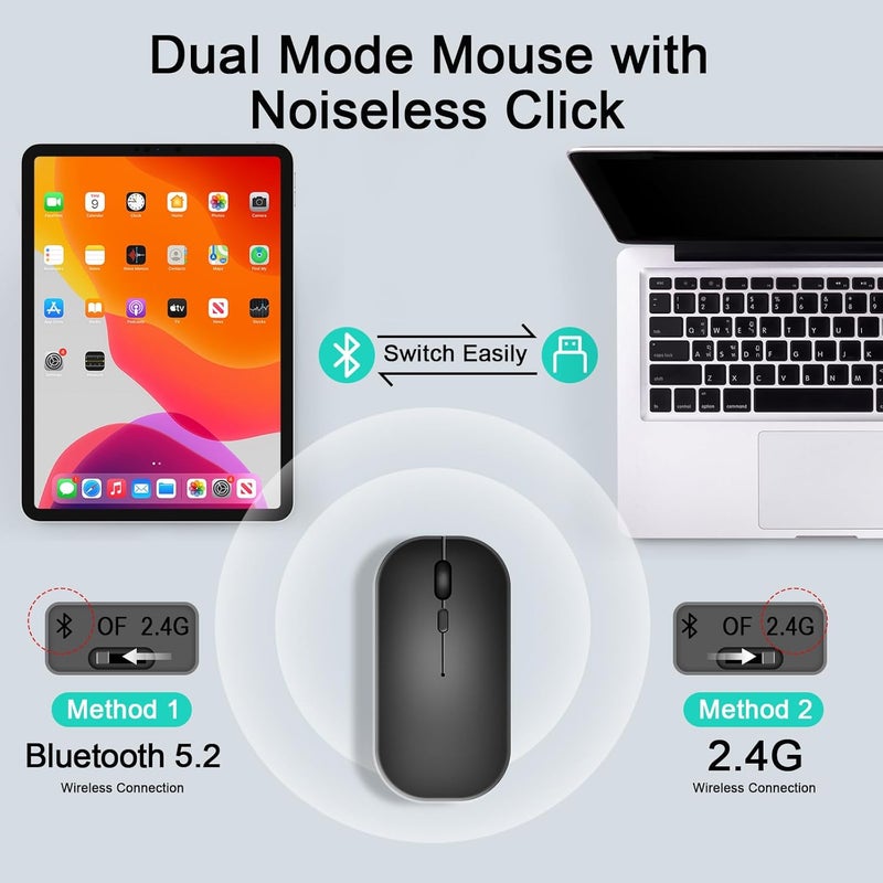 Nsyee Wireless Keyboard and Mouse Combo, Rechargeable Bluetooth Keyboard & Mouse with 2.4 GHz Wireless USB Receiver, Compatible with iPad, Smartphone, PC, Laptop, Windows/iOS/Android, Black - Image 3