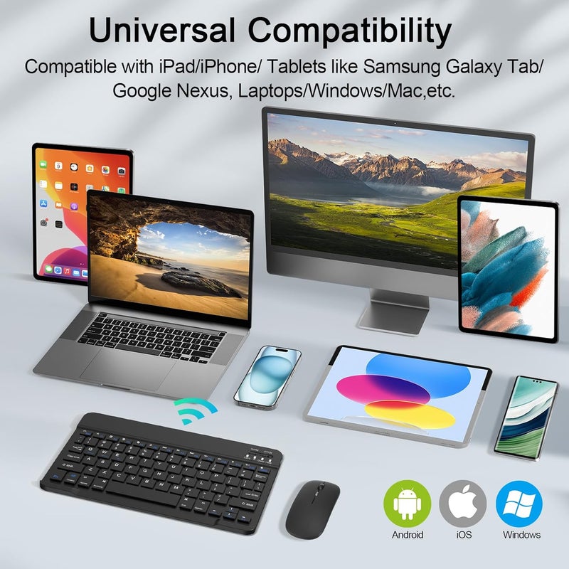 Nsyee Wireless Keyboard and Mouse Combo, Rechargeable Bluetooth Keyboard & Mouse with 2.4 GHz Wireless USB Receiver, Compatible with iPad, Smartphone, PC, Laptop, Windows/iOS/Android, Black - Image 2