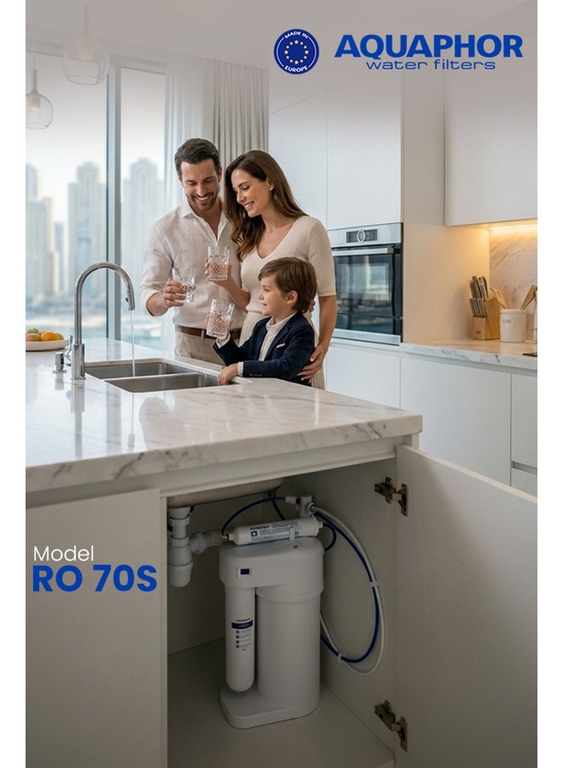 Aquaphor RO-70S Compact Reverse Osmosis Water Filter System, 190L/Day Capacity with 5L Storage Tank, Multi-Stage Filtration Removes Chlorine, Heavy Metals, Bacteria & Viruses, Integrated Mineralization for Balanced Taste, Water Purifier for Home Use - Image 4