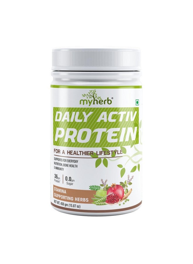 MYHERB Daily Active Protein|36gm Protein (Whey+Pea Protein)|Stamina Supporting Hebrs Tulsi,Amla & 8 Herbs|Supports Everyday Nutrition,Bone Health & Immunity (450 g (Pack of 1), Chocolate) - Image 1