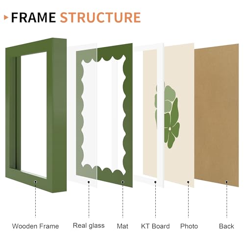 THKRLOF 5x7 Picture Frame with Real Glass, Wooden cute 5 x 7 Photo Frame with Wavy Mat for Tabletop and Wall Hanging, Green, 1 Pack - Image 5