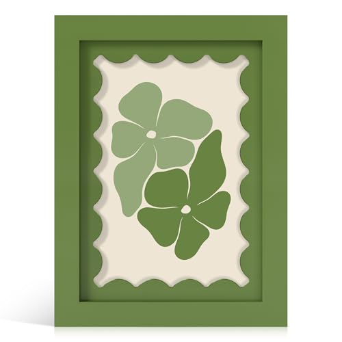THKRLOF 5x7 Picture Frame with Real Glass, Wooden cute 5 x 7 Photo Frame with Wavy Mat for Tabletop and Wall Hanging, Green, 1 Pack - Image 1