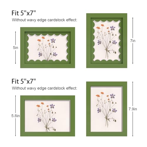 THKRLOF 5x7 Picture Frame with Real Glass, Wooden cute 5 x 7 Photo Frame with Wavy Mat for Tabletop and Wall Hanging, Green, 1 Pack - Image 3