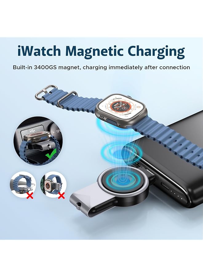 erorex Portable Magnetic Wireless Iwatch Charger For Usb C And Usb A Fast Charging Cable Travel Charger Compatible With Iwatch Series Ultra2 Ultra 10 9 8 7 6 Se 5 4 3 2 1  - Image 2