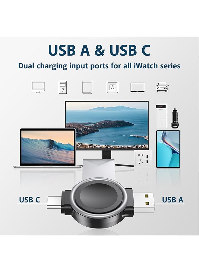 erorex Portable Magnetic Wireless Iwatch Charger For Usb C And Usb A Fast Charging Cable Travel Charger Compatible With Iwatch Series Ultra2 Ultra 10 9 8 7 6 Se 5 4 3 2 1  - Image 5